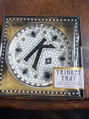 Pink Sky Black & White Bee Initial Trinket Tray